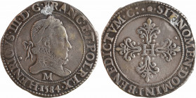 Henri III, franc au col fraisé, 1584 Toulouse
A/(à 6 h.) .HENRICVS. III. D. G. FRANC. ET. POL. REX.
Buste à droite du Roi, lauré et cuirassé, avec u...