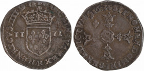 Henri IV, quart d'écu, écu de face, 4e type, 1603 Villeneuve-lès-Avignon
A/(à 6 h.) HENRICVS. IIII. D. G. FRANC. ET. NAVA. REX.
Écu de France couron...