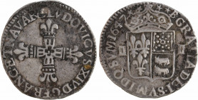 Louis XIV, quart d'écu de Béarn, 1647 Morlaàs
A/LVDOVICVS. XIV. D: G. FRANC. ET NAVA. RE
Croix fleurdelisée, avec fleuron quadrilobé en cœur
R/(dif...