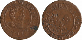 Orange (principauté d'), Frédéric-Henri de Nassau, double tournois 2e type, 1636 Orange
A/(à 6 h.) .FRED. HENR. D. G. PRIN. AVR.
Buste cuirassé à dr...