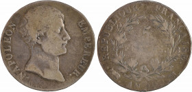 Premier Empire, 5 francs buste intermédiaire, An 12 Toulouse
A/NAPOLEON - EMPEREUR.
Tête nue à droite, signature TIOLIER. F. sur la tranche du cou
...