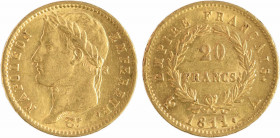 Premier Empire, 20 francs Empire, 1811 Paris
A/NAPOLEON - EMPEREUR.
Tête laurée à gauche, au-dessous signature Tiolier
R/EMPIRE FRANÇAIS// (différe...