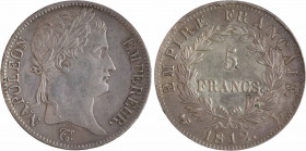 Premier Empire, 5 francs Empire, 1812 Bayonne
A/NAPOLEON - EMPEREUR.
Tête laurée à droite, au-dessous signature Tiolier
R/EMPIRE FRANÇAIS.// (diffé...