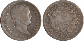 Premier Empire, 2 francs Empire, 1812 Limoges
A/NAPOLEON - EMPEREUR.
Tête laurée à droite, au-dessous signature Tiolier
R/EMPIRE FRANÇAIS.// (diffé...