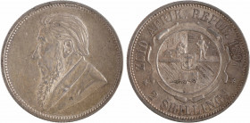 Afrique du Sud, 2 shillings, 1897
Buste de Paul Kruger à gauche
R/ZUID AFRIK. REPUB. (date)//*2 SHILLINGS*
Écu aux armes de la République d'Afrique...