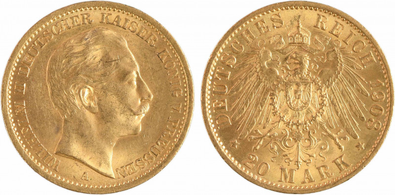 Allemagne, Prusse (royaume de), Guillaume II, 20 mark, 1908 Berlin
A/WILHELM II...