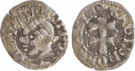 Hongrie, Louis Ier d'Anjou, denier, s.d. (1342-1348)
A/+ MONETA LODOVICI
Tête du Roi à gauche, ceinte d'un bandeau
R/+ REGIS HONGARIE
Croix patria...