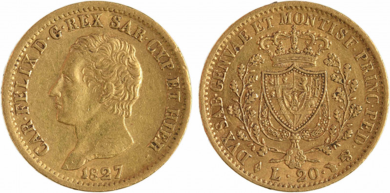 Italie, Savoie-Sardaigne, Charles-Félix, 20 lire, 1827 Turin
A/CAR. FELIX D. G....