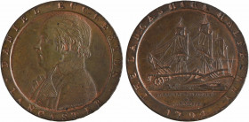 Royaume-Uni, Lancashire, halfpenny token, halfpenny token, Daniel Eccleston (Lancaster), 1794
A/DANIEL ECCLESTON// LANCASTER
Buste à gauche
R/THE L...