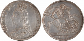 Royaume-Uni, Victoria, crown ou couronne, 1887 Londres
A/VICTORIA D: G: - BRITT: REG: F: D:
Buste habillé et couronné à gauche signé J.E.B. sur la t...