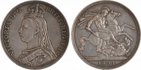 Royaume-Uni, Victoria, crown ou couronne, 1891 Londres
A/VICTORIA D: G: - BRITT: REG: F: D:
Buste habillé et couronné à gauche signé J.E.B. sur la t...