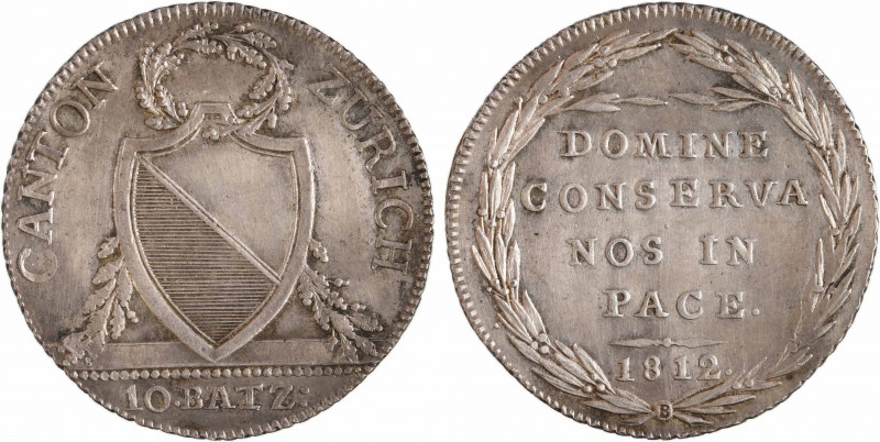 Suisse, Zürich (canton de), 10 batzen, 1812
A/CANTON - ZÜRICH
Écu posé sur une...