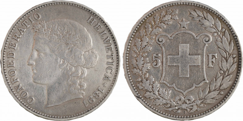 Suisse, Confédération helvétique, 5 francs, 1891 Berne
A/CONFOEDERATIO - HELVET...