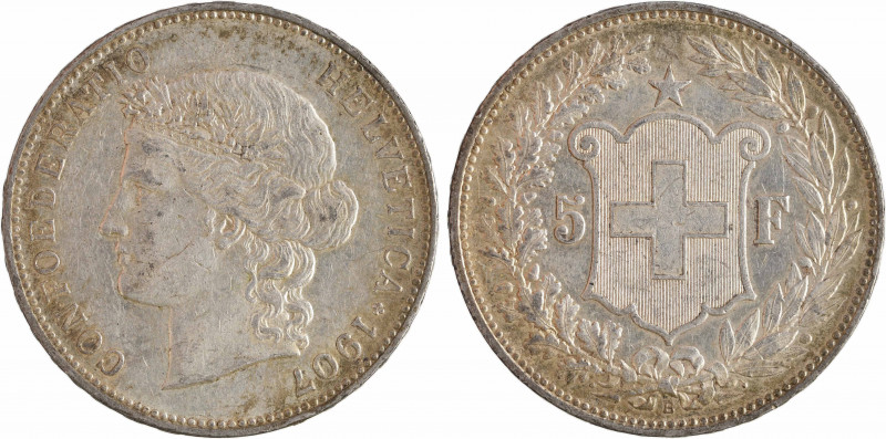 Suisse, Confédération helvétique, 5 francs, 1907 Berne
A/CONFOEDERATIO - HELVET...