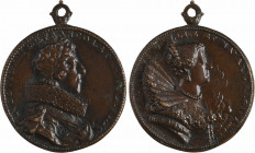 Louis XIII et Anne d'Autriche, fonte ancienne par G. Dupré, 1620 Paris
A/LVDOVIC. XIII. D. G. FRANCOR. ET NAVARÆ REX
Buste drapé et cuirassé de Loui...