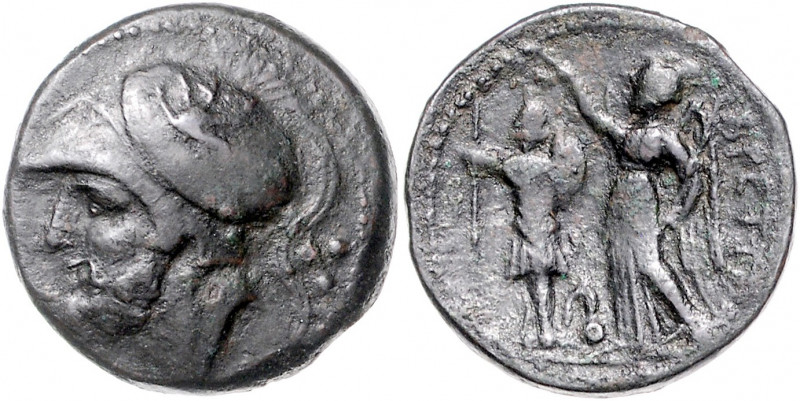 ITALIEN, BRUTTIUM / Brettische Liga, AE 25 (282-203 v.Chr.). Kopf des Ares mit k...