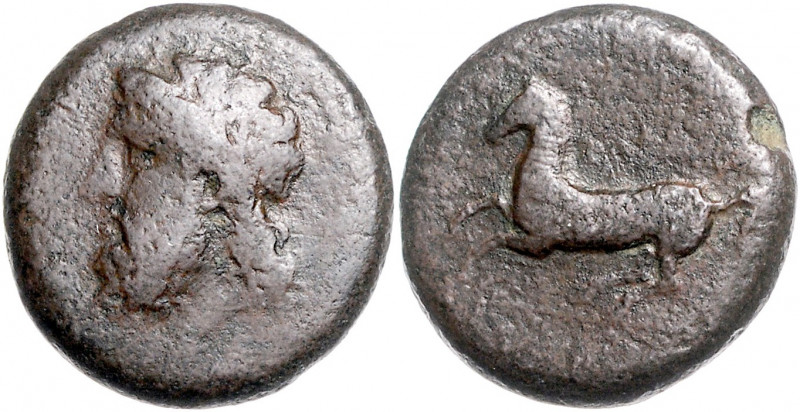 ITALIEN, SIZILIEN / Stadt Syrakus, AE Trias (Timoleon, 344-336 v.Chr.). Kopf des...