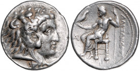 GRIECHENLAND, MAKEDONIEN. Alexander III. der Große, 336-323 v.Chr., AR Tetradrachme, Makedonien. Kopf des Herakles mit Löwenhaube r. Rs.Zeus thront mi...