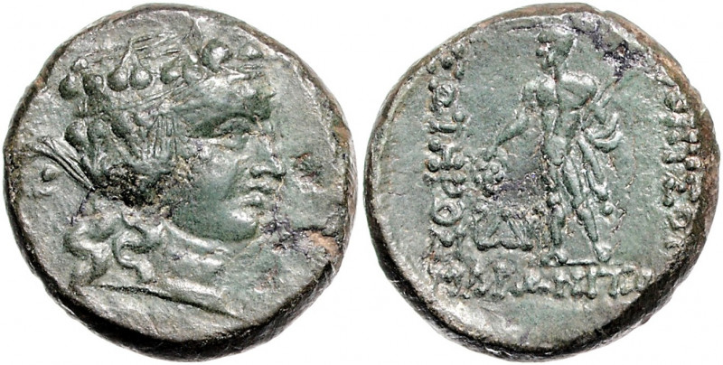 GRIECHENLAND, THRAKIEN / Stadt Maroneia, AE 24 (nach 148 v.Chr.). Dionysoskopf r...