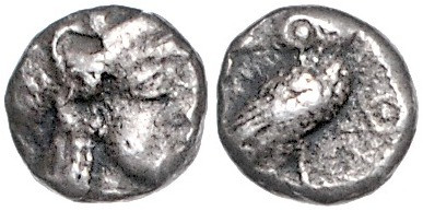 GRIECHENLAND, ATTIKA / Stadt Athen, AR Obol (454-404 v.Chr.). Behelmter Athenako...