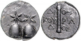 KLEINASIEN, KOLCHIS / Stadt Dioskourias, AE 17 (2.-1.Jh.v.Chr.). Zwei Dioskurenkappen. Rs.Thyrsos, DIOSKOYPIADOS. 3,42g.
f.vz/ss
Sear 3629; BMC 13.5...