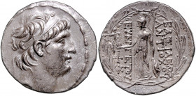 SELEUKIDISCHES REICH, Antiochos VII., 138-129 v.Chr., AR Tetradrachme. Diad. Kopf r. Rs.Athena mit Helm, Speer und Schild l. stehend, in der Rechten N...