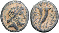 SELEUKIDISCHES REICH, PHOENIKIEN / Stadt Marathos, AE 19 (um 110 v.Chr.). Zeuskopf r. Rs.Doppelfüllhorn. 7,14g.
schöne Patina, ss
Vgl.; BMC 26.125.3...