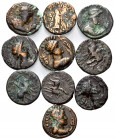 KUSHAN, Soter Megas, ca. 55-105, Lot 10 Stk., u.a. AE Tetradrachme, Taxila. Büste r. Rs.König r. reitend. Gesamt:82,78g.
10 Stk., korr., zaponiert, s...