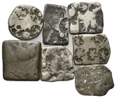 INDIEN, KÖNIGREICH MAGADHA, Periode IV., 346-321 v.Chr., AR Karshapana. Verschiedene Einpunzungen wie: Sonne, Feuerrad, versch. Tiere. 2,28g bis 7,16g...