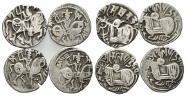 INDIEN, SHAHI KÖNIGE. Samanta Deva, 850-970, AR Jital. Reiter mit Speer. Rs.Höckerstier. 3,22g. DAZU:SPALAPATI DEVA, 9.Jh., AR Jital. Reiter. Rs.Stier...