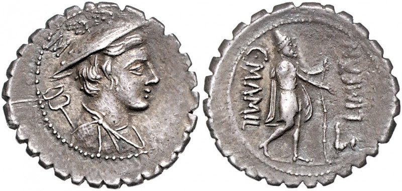 RÖMISCHE REPUBLIK, C. Mamilius Limetanus, 82 v.Chr., AR Denar. Büste des Merkur ...