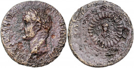 RÖMISCHES REICH, Tiberius, 14-37, AE Dupondius, Rom. Belorb. Büste l. Rs.Kleiner Tiberiuskopf frontal, im Zentrum eines Schildes CLEMENTIA. 11,59g.
s...