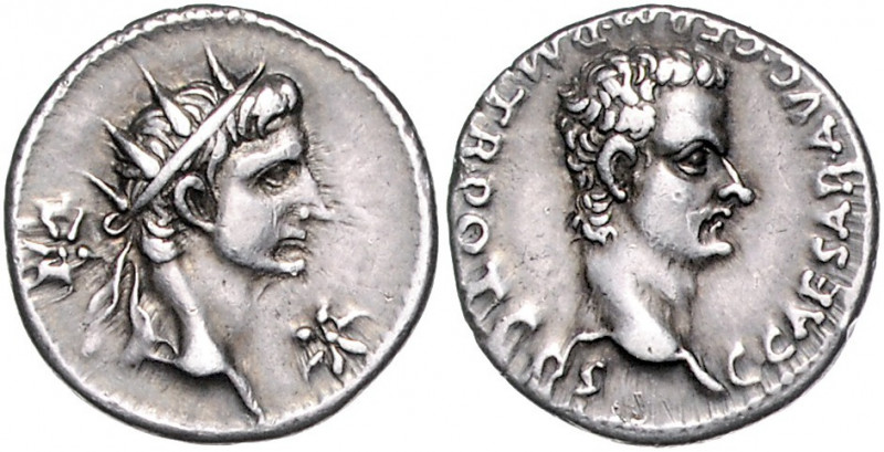 RÖMISCHES REICH, Caligula und Divus Augustus, 37-41, AR Denar (37-38), Lugdunum....