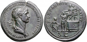 RÖMISCHES REICH, Trajan, 98-117, AE Sesterz COS VI =114-117, Rom. Belorb. und drap. Büste r., IMP CAES NER TRAIANO OPTIMO AVG GER DAC [P]ARTHICO PM TR...
