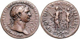 RÖMISCHES REICH, Trajan, 98-117, AE As COS V =103-111, Rom. Belorb. Kopf r., IMP CAES NERVAE TRAIANO AVG GER DAC PM TRP COS V PP. Rs.Kaiser l. stehend...