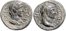 RÖMISCHES REICH, Trajan, 98-117, AE 18, Mysien, Stadt Attaea. Belorb. Kopf. r., [AVT]NEPB[AC]. Rs.Demosbüste r., ATTAEITON. 3,30g.
ss
BMC 15.15.5