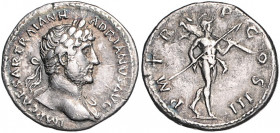 RÖMISCHES REICH, Hadrian, 117-138, AR Denar COS III (119-122), Rom. Belorb. Büste r. Rs.Mars r. mit Speer und Tropaeum. 2,75g.
ss-vz
RIC 67; Kampm.3...