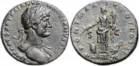 RÖMISCHES REICH, Hadrian, 117-138, AE Sesterz COS II (118-119), Rom. Belorb. und drap. Büste r. Rs.Annona steht l. mit Ähren und Füllhorn zwischen SC,...