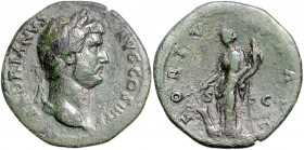 RÖMISCHES REICH, Hadrian, 117-138, AE Sesterz, Rom. Belorb. Büste r. Rs.FORTUNA AVG. Fortuna steht l. mit Ruder und Füllhorn zwischen SC. 20,95g.
grü...