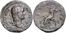 RÖMISCHES REICH, Hadrian, 117-138, AE As (134-138), Rom. Belorb. Büste r., HADRIANVS AVG COS III PP. Rs.Pax l. sitzend zwischen SC, [PAX] AVG. 15,09g....