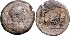 RÖMISCHES REICH, Hadrian, 117-138, AE Drachme Jahr 14 =129/30, Ägypten, Stadt Alexandria. Belorb. Büste r. Rs.Alexandria begrüßt Kaiser in Quadriga. 2...