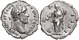 RÖMISCHES REICH, Antoninus Pius, 138-161, AR Denar TRP XVII =153-154, Rom. Belorb. Büste r., ANTONINVS AVG PIVS PP TRP XVII. Rs.Vesta l. stehend, hält...