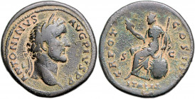 RÖMISCHES REICH, Antoninus Pius, 138-161, AE Sesterz COS III =140-144, Rom. ANTONINVS AVG PIVS PP. Belorb. Büste r. Rs.TR POT COS III. Italia sitzt l....