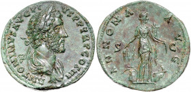 RÖMISCHES REICH, Antoninus Pius, 138-161, AE Sesterz COS III =140-144, Rom. Belorb. und drap. Büste r., ANTONINVS AVG PIVS PP TRP COS III. Rs.Annona r...