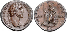RÖMISCHES REICH, Antoninus Pius, 138-161, AE Sesterz COS III =143-144, Rom. Belorb. Büste r., ANTONINVS AVG PIVS PP TRP COSIII. Rs.IMPERATOR II, i.F. ...