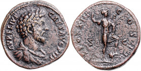 RÖMISCHES REICH, Marcus Aurelius als Caesar, 139-161, AE Sesterz TRP POT XIII =158-159, Rom. Barhäuptige Büste r. Rs.Virtus steht r. 25,25g.
ss+
RIC...