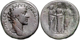 RÖMISCHES REICH, Marcus Aurelius als Caesar, 139-161, AE Sesterz, Rom. Barhäuptige Büste r. Rs.Concordia mit Marc Aurel und Faustina der Jüngeren. 26,...