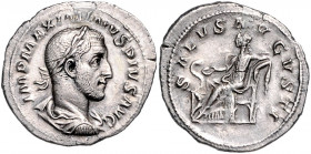 RÖMISCHES REICH, Maximinus I. Thrax, 235-238, AR Denar (235/236), Rom. Belorb. Büste r. Rs.Salus l. sitzend, füttert mit Patera Schlange auf Altar. 2,...