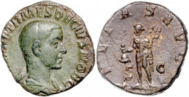 RÖMISCHES REICH, Herennius Etruscus als Caesar, 250-251, AE Sesterz, Rom. Barhäuptige Büste r. Rs.PIETAS AVGG. Merkur steht l., hält Geldbörse und Cad...