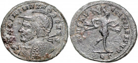 RÖMISCHES REICH, Maximinus II. als Caesar, 305-308, AE Follis (305-306), AQG =Aquileia. Belorb., behelmte und gepanz. Büste l., mit Speer und Schild, ...